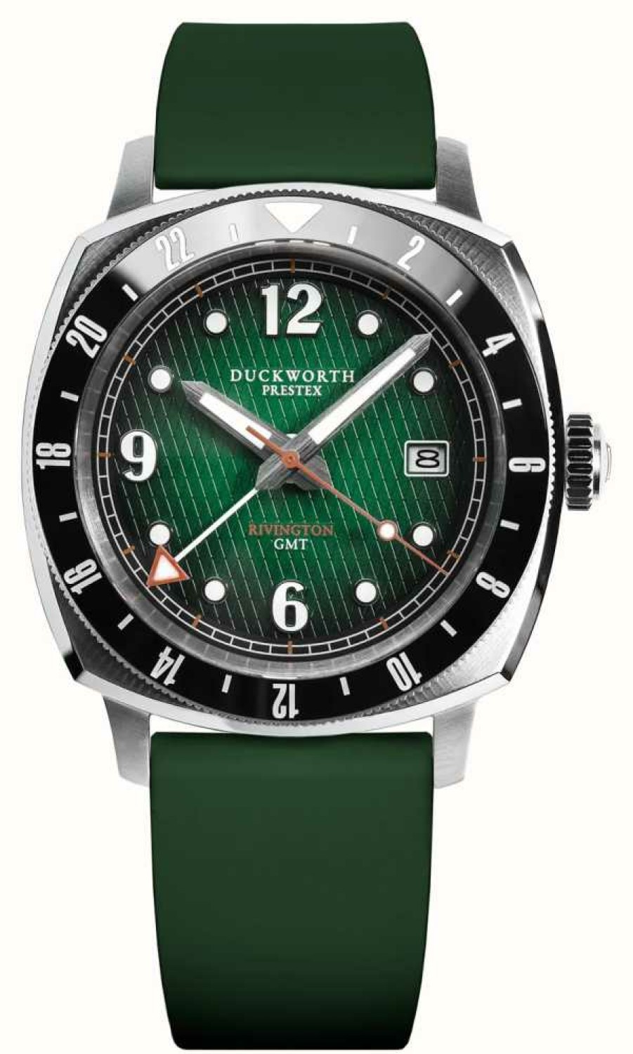 Men'S Duckworth Prestex | Duckworth Prestex Rivington Gmt (42Mm) Green Fume Waffle Dial / Green Rubber