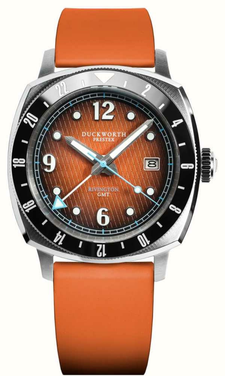 Men'S Duckworth Prestex | Duckworth Prestex Rivington Gmt (42Mm) Orange Fume Waffle Dial / Orange Rubber