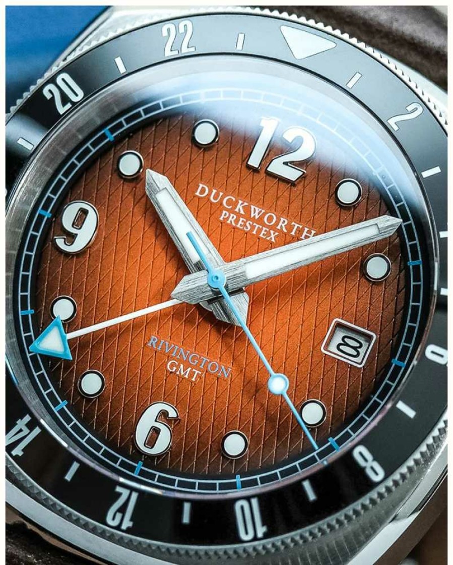 Men'S Duckworth Prestex | Duckworth Prestex Rivington Gmt (42Mm) Orange Fume Waffle Dial / Orange Rubber