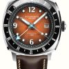 Men'S Duckworth Prestex | Duckworth Prestex Rivington Gmt (42Mm) Orange Fume Waffle Dial / Brown Horween Leather