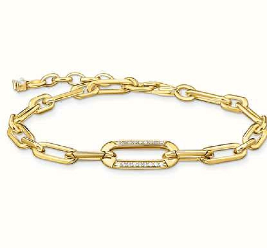 Jewelry Thomas Sabo Jewellery | Thomas Sabo Yellow Gold Plated Anchor Elements And Zirconia Link Bracelet