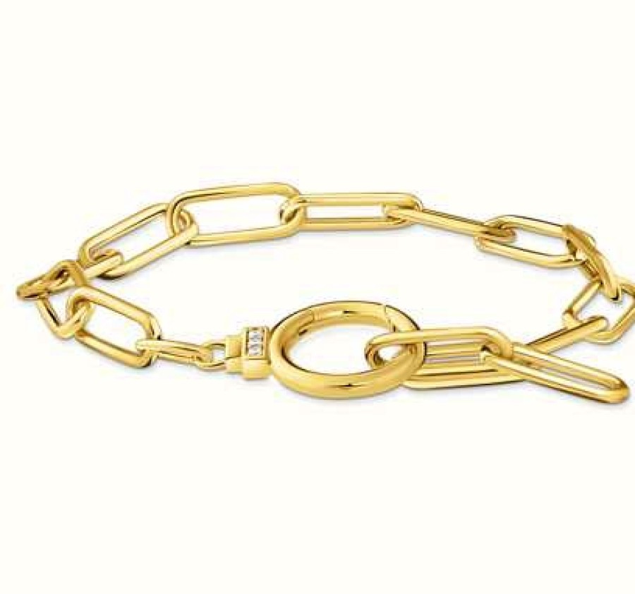 Jewelry Thomas Sabo Jewellery | Thomas Sabo Zirconia And Ring Clasp Ladies Yellow Gold Plated Link Bracelet