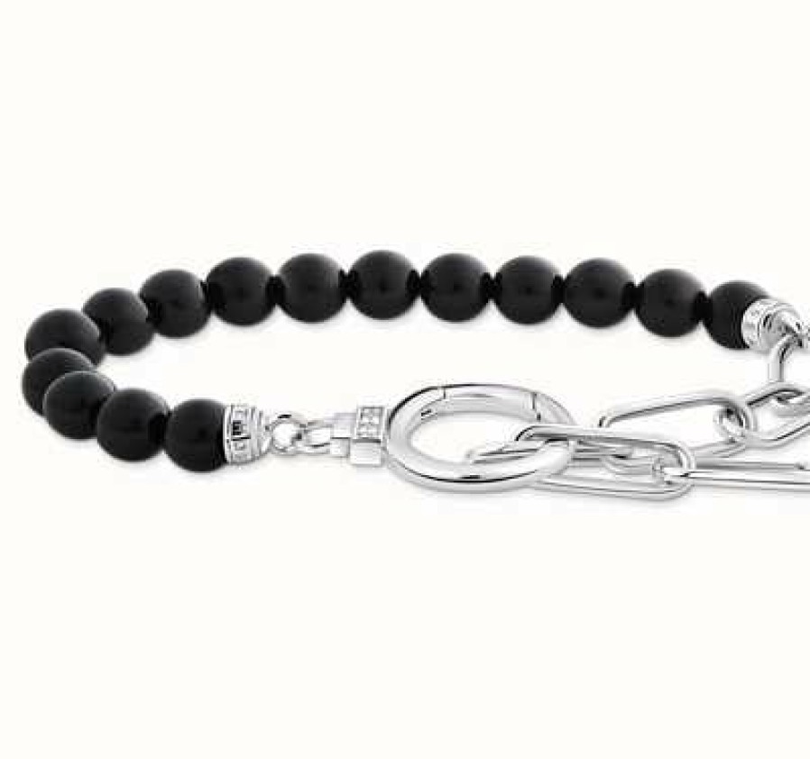 Jewelry Thomas Sabo Jewellery | Thomas Sabo Silver Onyx Beads And White Zirconia Bracelte