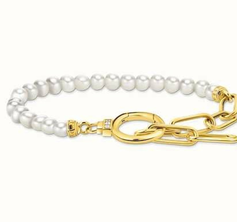 Jewelry Thomas Sabo Jewellery | Thomas Sabo Freshwater Cultured Pearls Yellow Gold Plated Bracelet