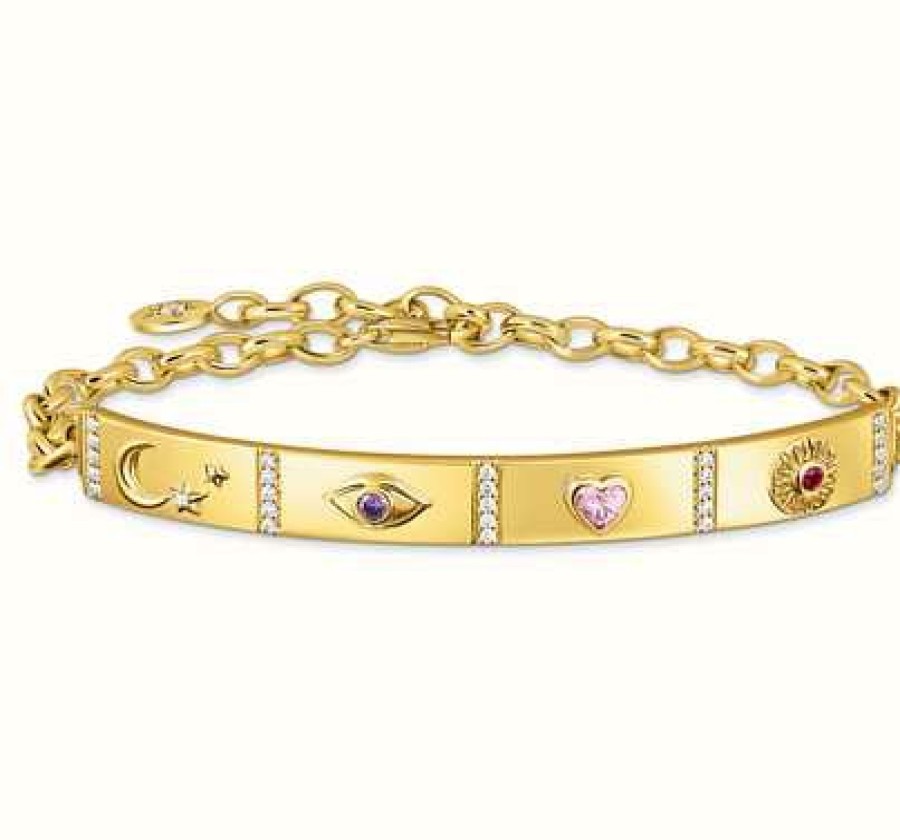 Jewelry Thomas Sabo Jewellery | Thomas Sabo Ladies Long Bridge And Various Stones Yellow Gold Plated Bracelet