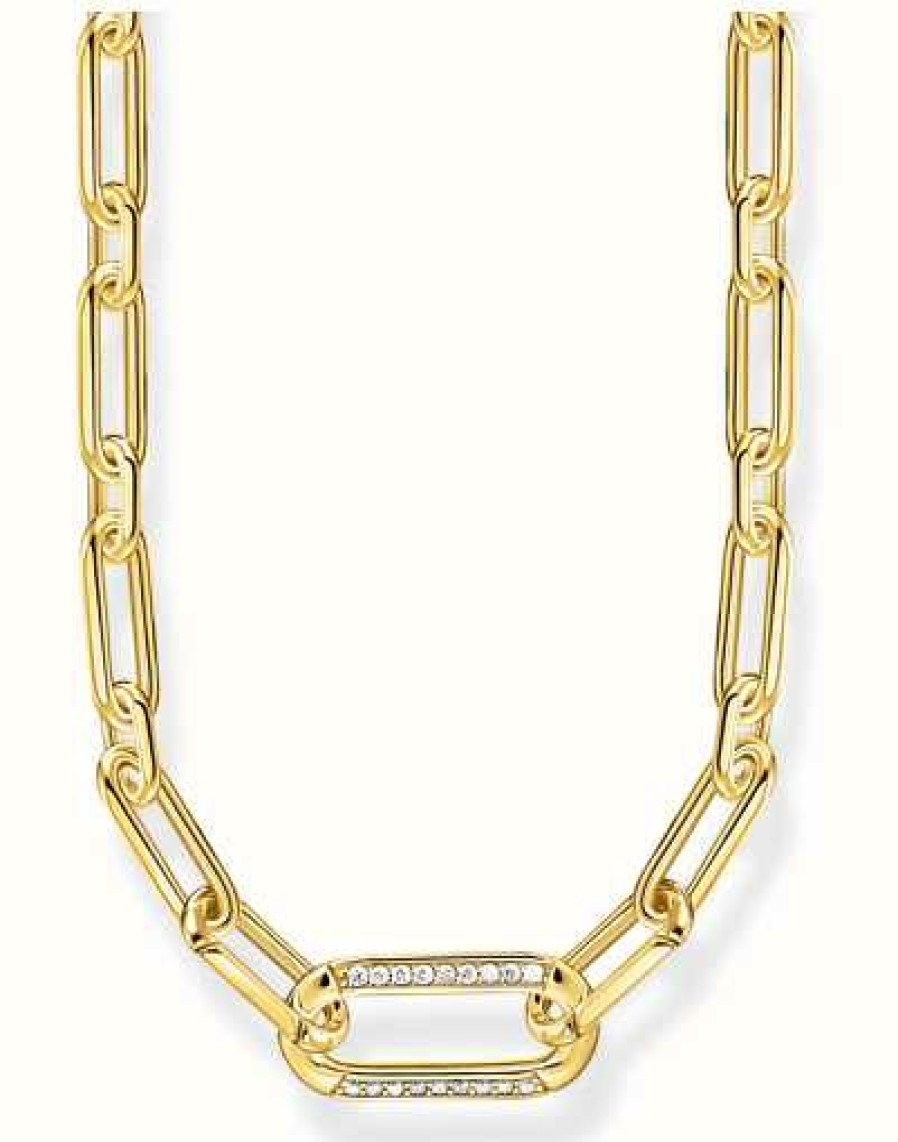 Jewelry Thomas Sabo Jewellery | Thomas Sabo Anchor Element White Zirconia Yellow Gold Plated Link Necklace