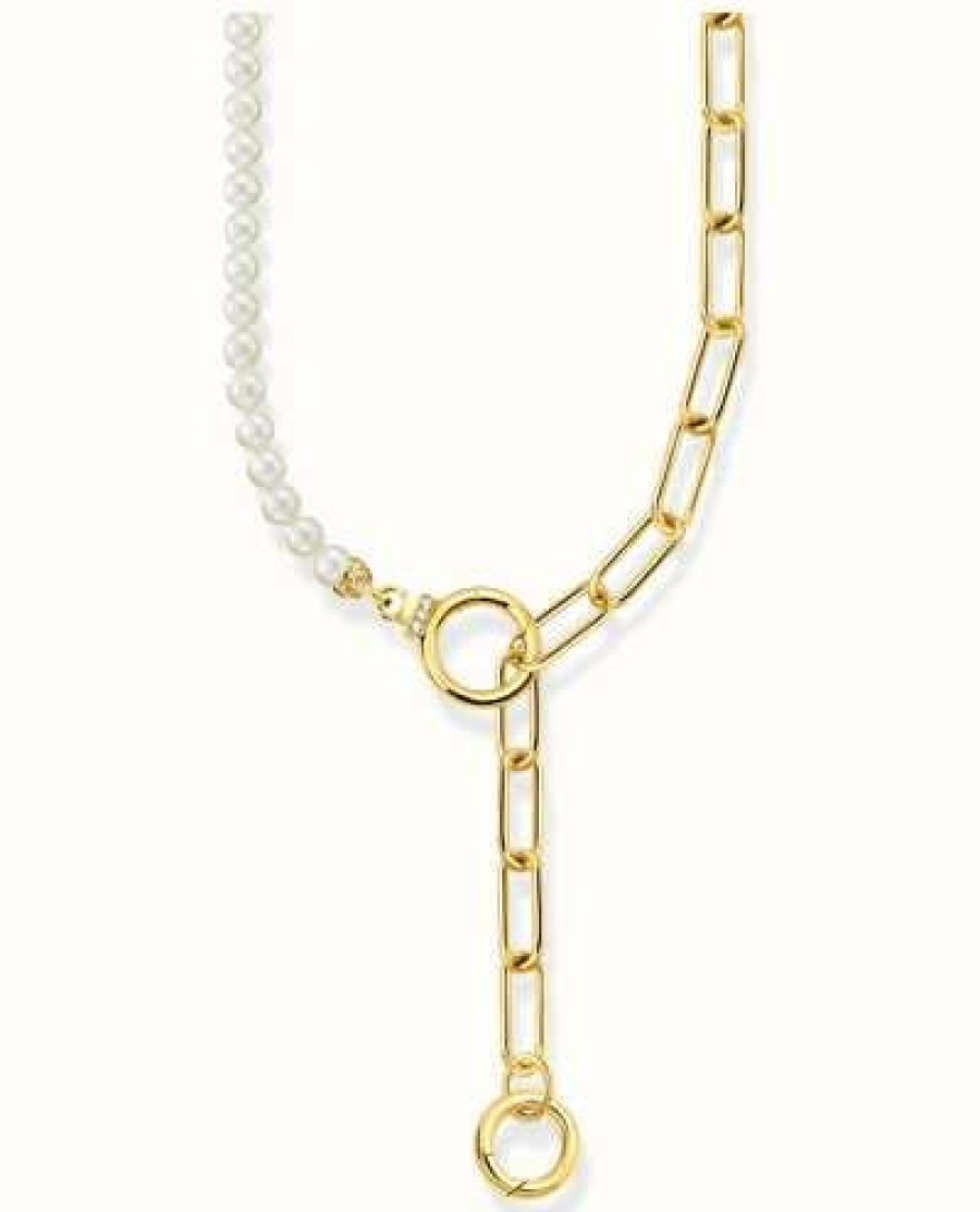 Jewelry Thomas Sabo Jewellery | Thomas Sabo Freshwater Pearls With White Zirconia Yellow Gpld Plated Necklace