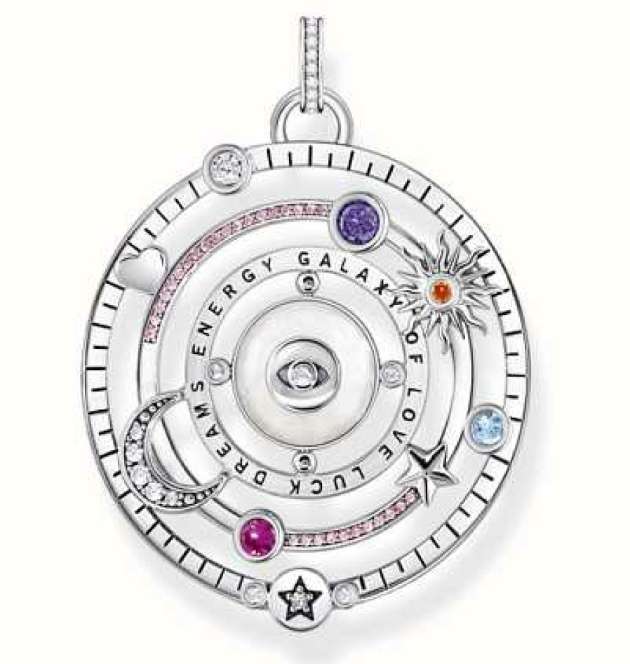 Jewelry Thomas Sabo Jewellery | Thomas Sabo Ladies Half Ball And Colourful Stone Silver Blackened Pendant