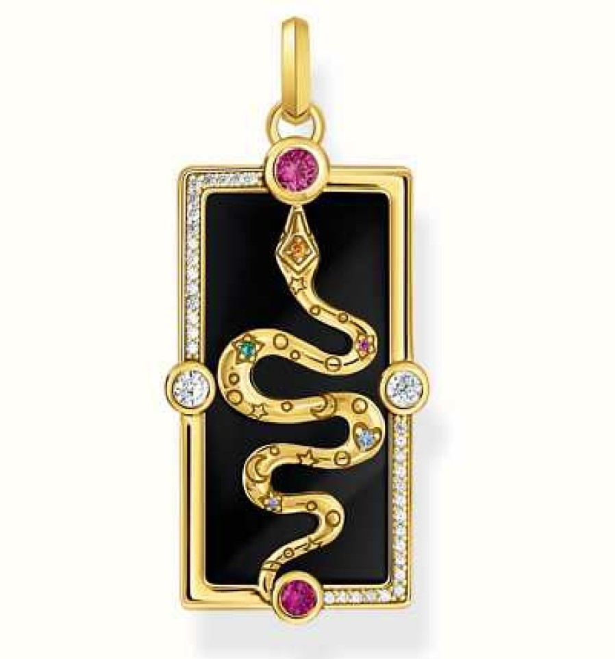 Jewelry Thomas Sabo Jewellery | Thomas Sabo Black Cold Enamel Variuos Stone Yellow Gold Plated Snake Pendant