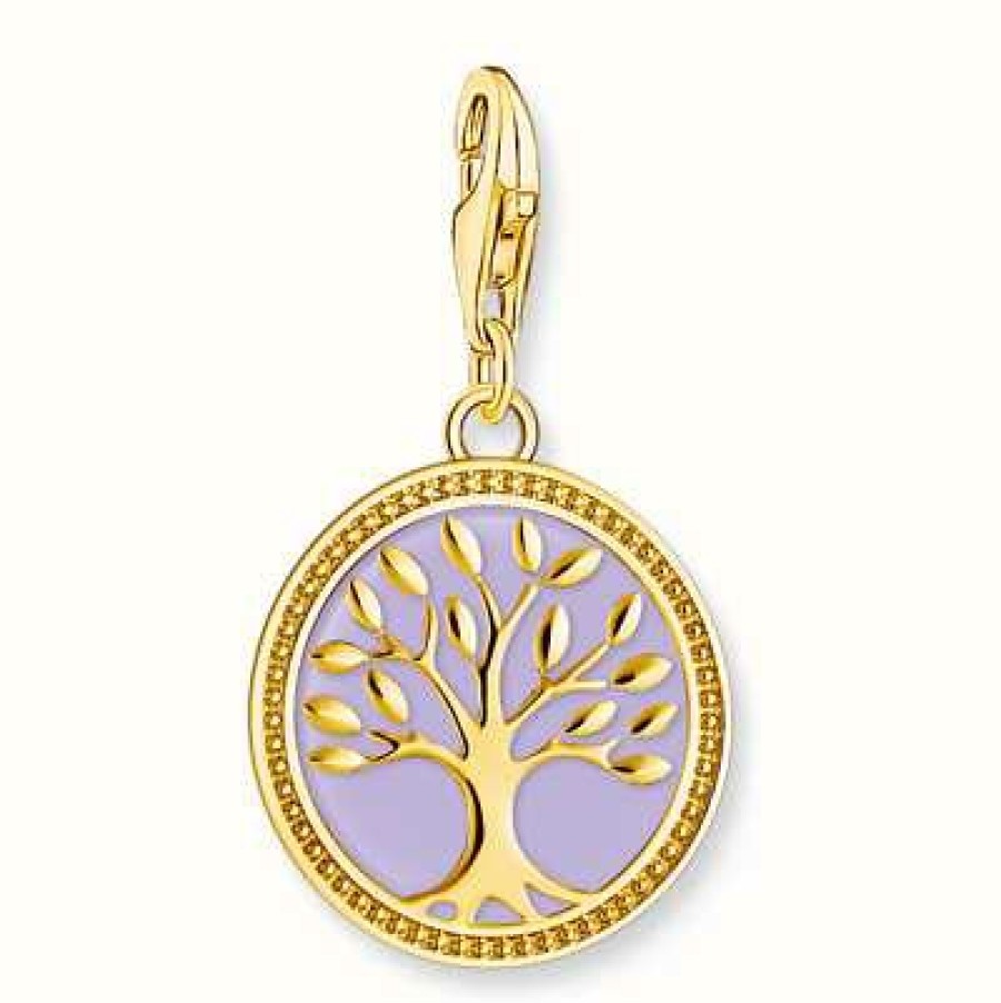 Jewelry Thomas Sabo Jewellery | Thomas Sabo Yellow Gold Plated Violet Cold Enamel Tree Of Love Charm