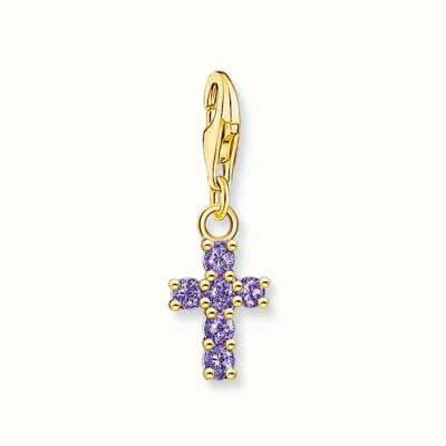 Jewelry Thomas Sabo Jewellery | Thomas Sabo Yellow Gold Plated Amethyst Stone Cross Charm