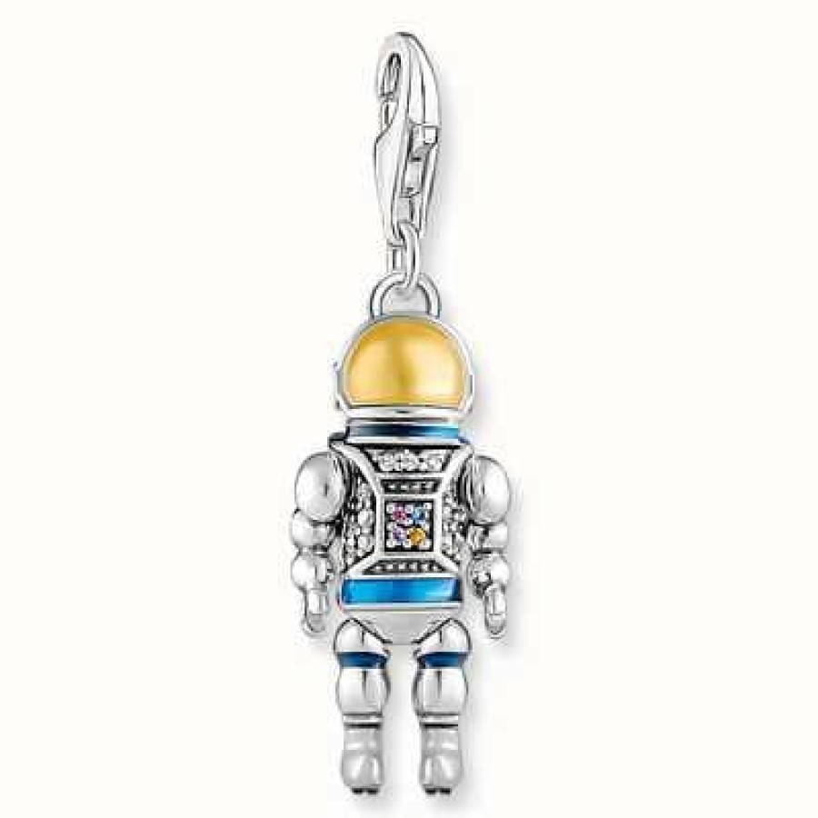 Jewelry Thomas Sabo Jewellery | Thomas Sabo Silver Blackened Astronaut With Stones And Cold Enamel Charm