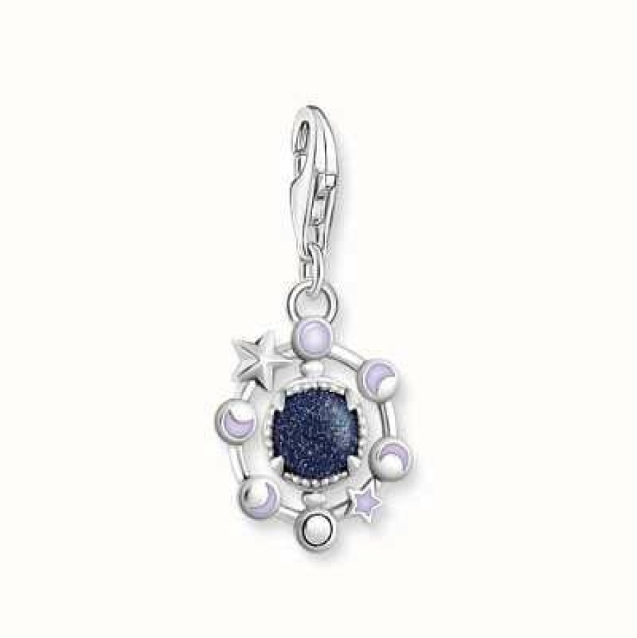 Jewelry Thomas Sabo Jewellery | Thomas Sabo Silver Blackened Moon Phase With Imitation Sandstone Charm