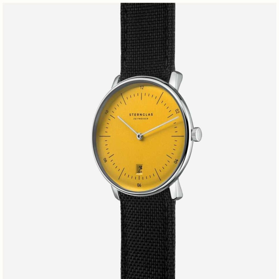 Men'S STERNGLAS | Sternglas Naos Quartz Edition Yellow (38Mm) Yellow Dial / Black Nylon Strap