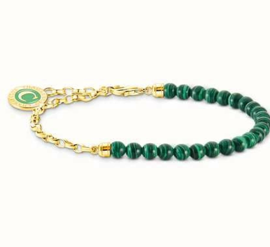 Jewelry Thomas Sabo Jewellery | Thomas Sabo Yellow Gold Plated Green Beads Members Charm Bracelet