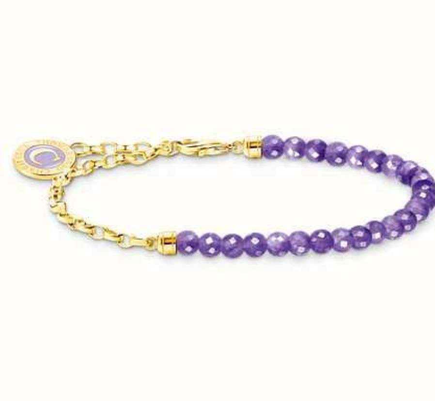 Jewelry Thomas Sabo Jewellery | Thomas Sabo Yellow Gold Plated Violet Bead Members Charms Bracelet