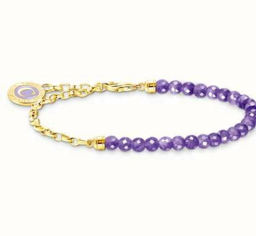 Jewelry Thomas Sabo Jewellery | Thomas Sabo Yellow Gold Plated Violet Beads Members Charm Bracelet