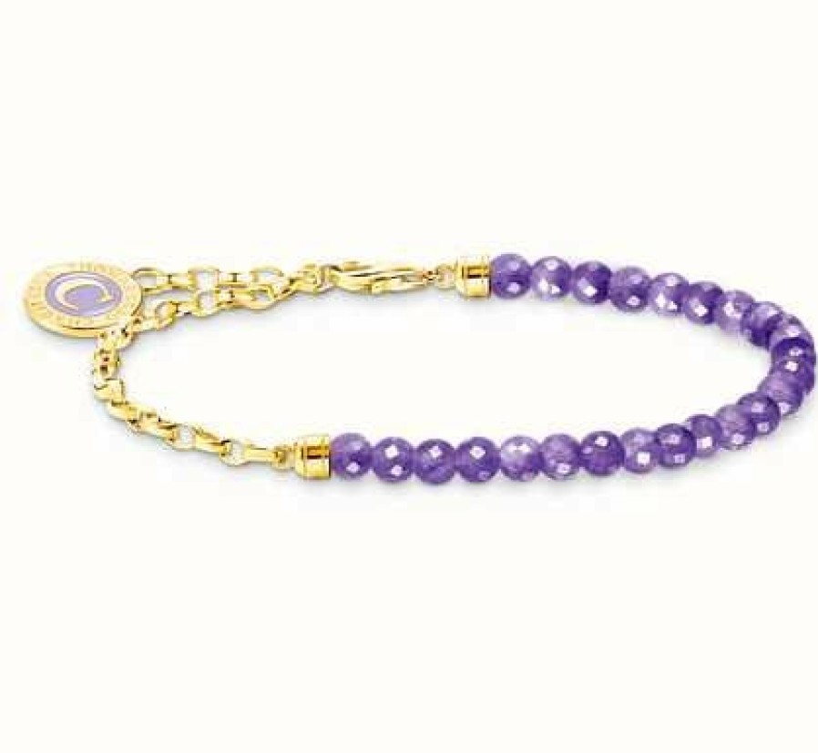 Jewelry Thomas Sabo Jewellery | Thomas Sabo Yellow Gold Plated Violet Bead Members Charm Bracelet