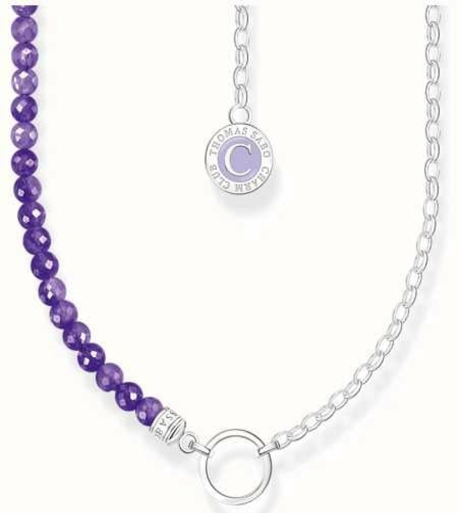 Jewelry Thomas Sabo Jewellery | Thomas Sabo Violet Imitation Amethyst Beads Silver Members Charm Necklace