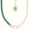 Jewelry Thomas Sabo Jewellery | Thomas Sabo Green Beads Imitation Yellow Gold Plated Members Chain Necklace