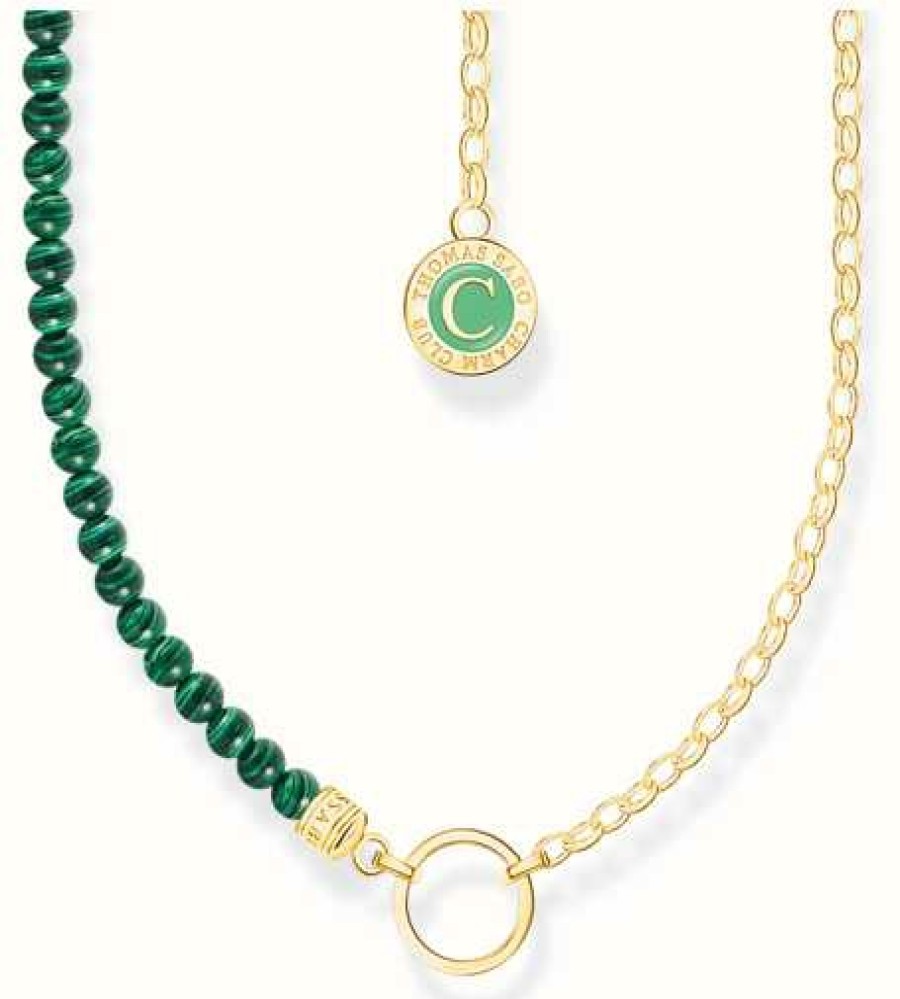 Jewelry Thomas Sabo Jewellery | Thomas Sabo Green Beads Imitation Yellow Gold Plated Members Charm Necklace