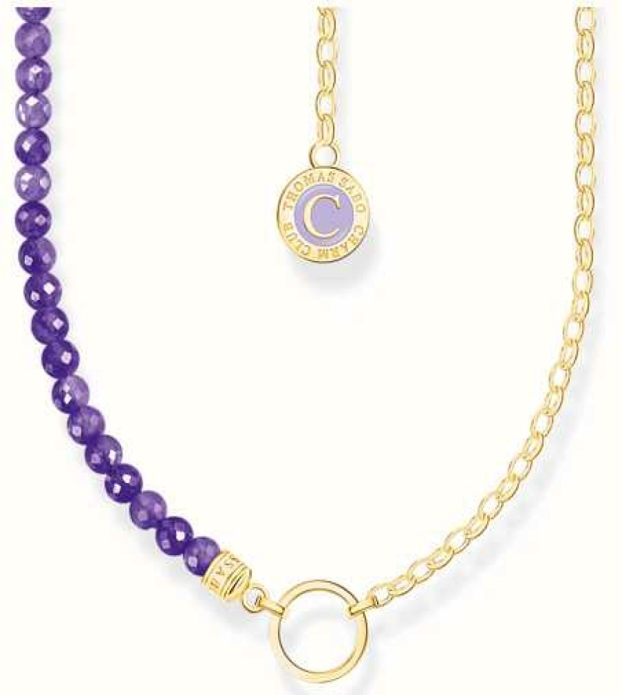 Jewelry Thomas Sabo Jewellery | Thomas Sabo Violet Bead Imitation Yellow Gpld Plated Members Charm Necklace