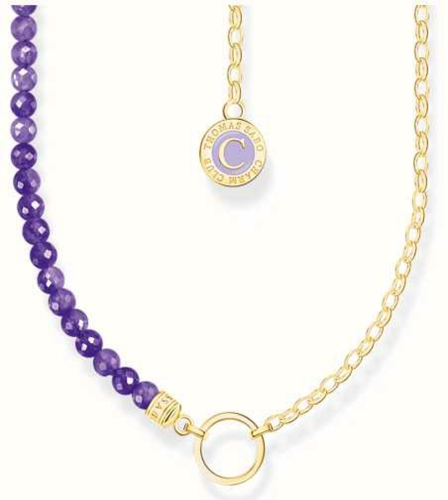 Jewelry Thomas Sabo Jewellery | Thomas Sabo Violet Bead Imitation Yellow Gold Plated Member Charm Necklace