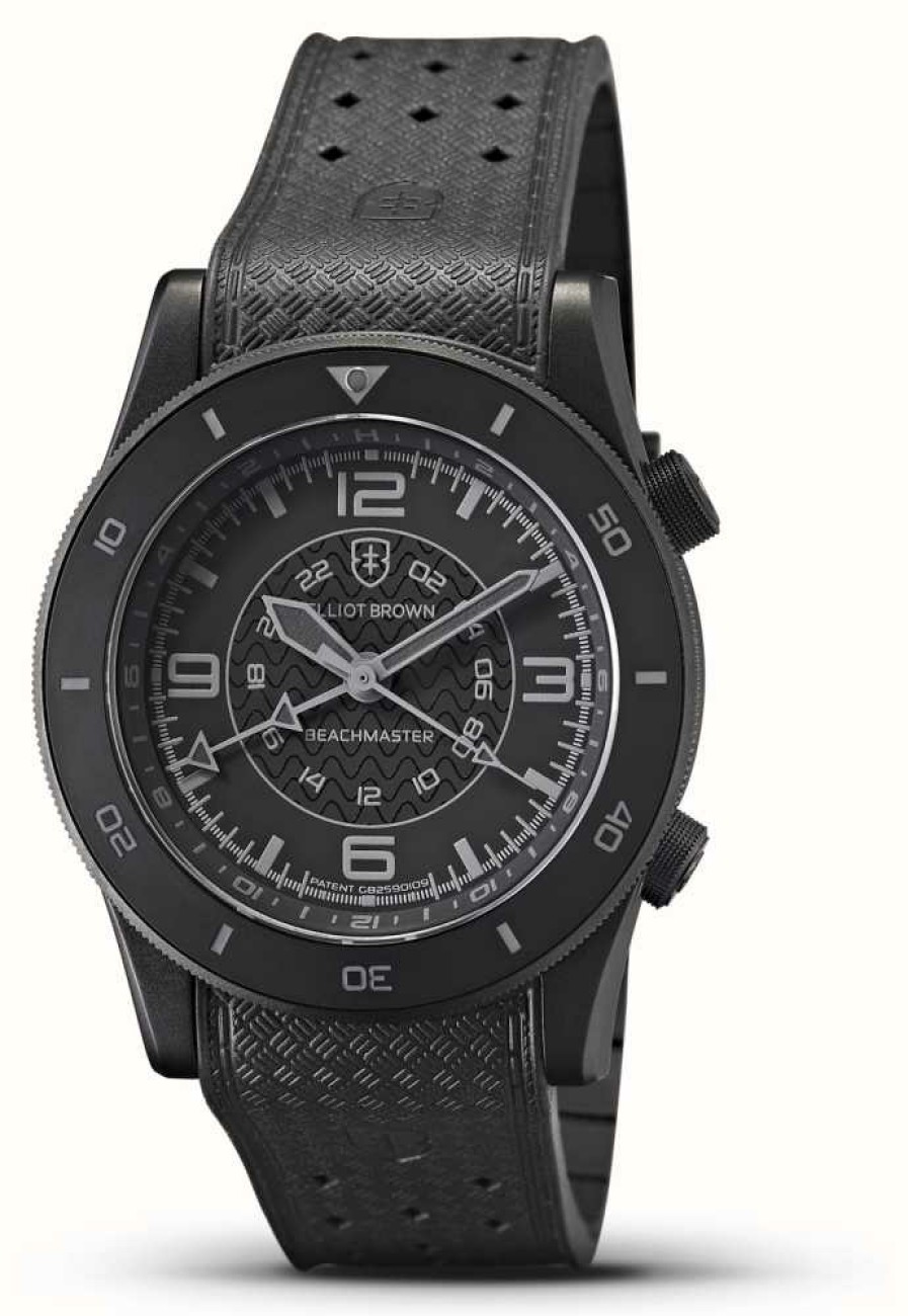 Men'S Elliot Brown | Elliot Brown Beachmaster Blackout (40Mm) Black Dial / Black Rubber Strap