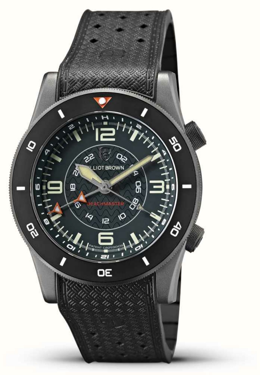 Men'S Elliot Brown | Elliot Brown Beachmaster Nivo (40Mm) Black Dial / Black Rubber Strap