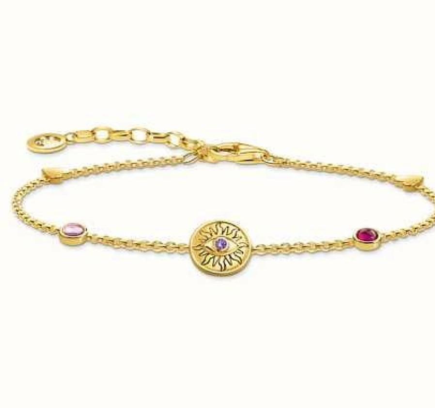 Jewelry Thomas Sabo Jewellery | Thomas Sabo Various Coloured Stones Yellow Gold Plated Sun Coin Bracelet