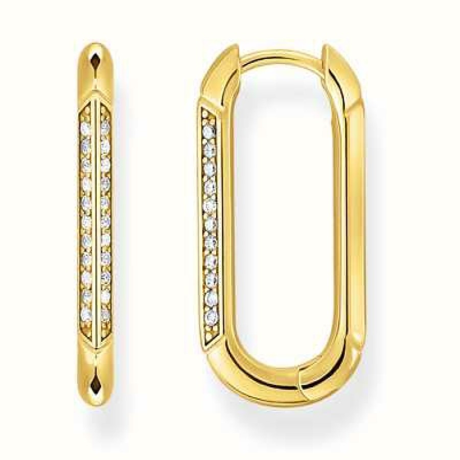 Jewelry Thomas Sabo Jewellery | Thomas Sabo Ladies White Zirconia Yellow Gold Plated Hoop Earrings