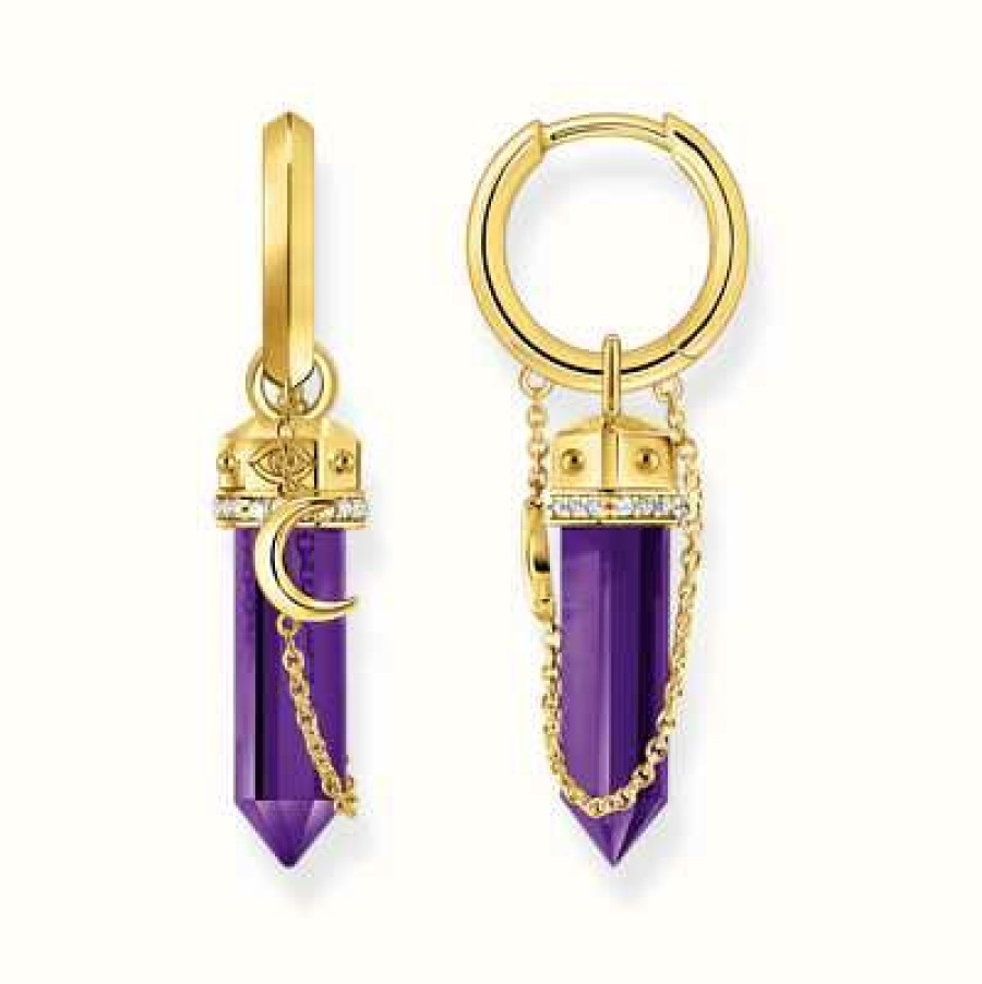 Jewelry Thomas Sabo Jewellery | Thomas Sabo Ladies Imitation Amethysts Yellow Gold Plated Hoop Earrings