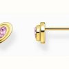 Jewelry Thomas Sabo Jewellery | Thomas Sabo Ladies Pink Zirconia Heart Shape Yellow Gold Plated Stud Earrings