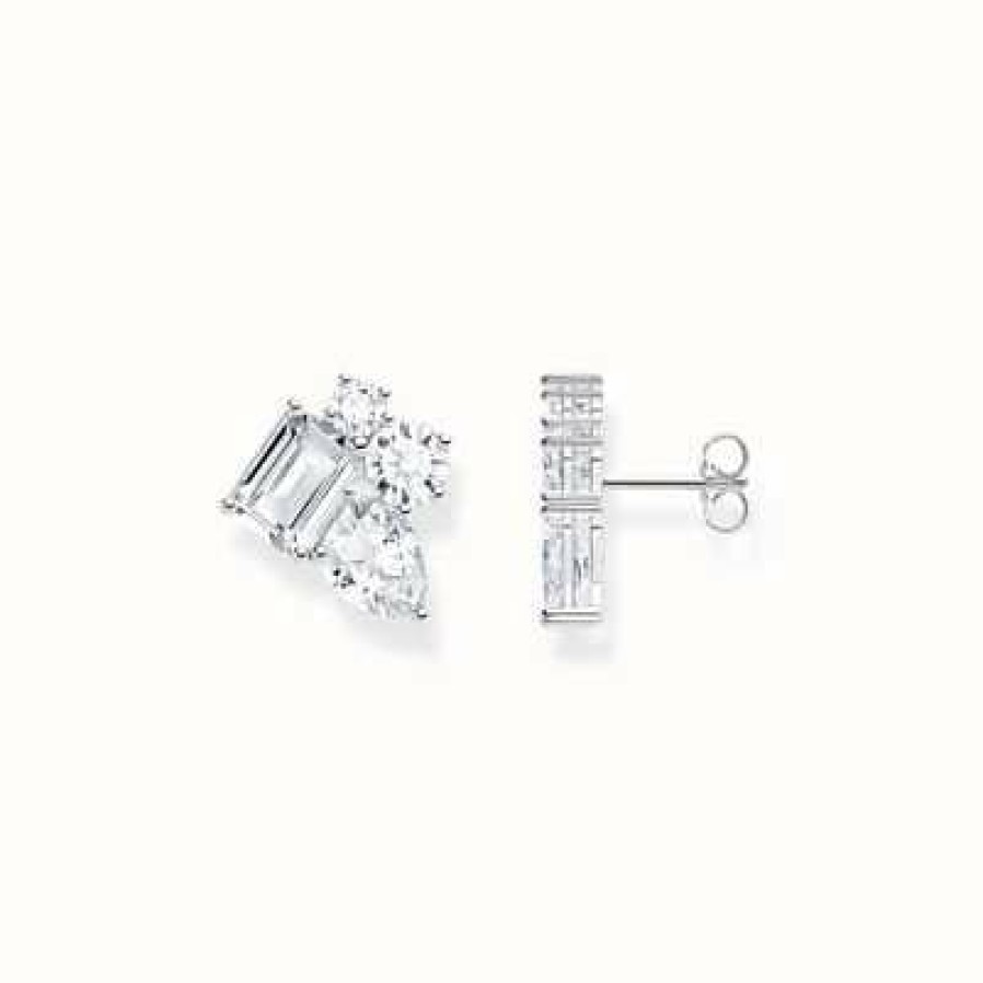 Jewelry Thomas Sabo Jewellery | Thomas Sabo Ladies White Zirconia Different Sizes Silver Stud Earrings