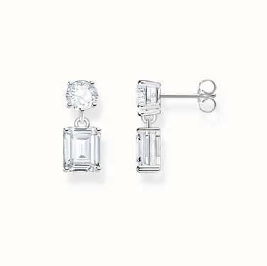 Jewelry Thomas Sabo Jewellery | Thomas Sabo Ladies White Zirconia Different Cut Silver Earrings