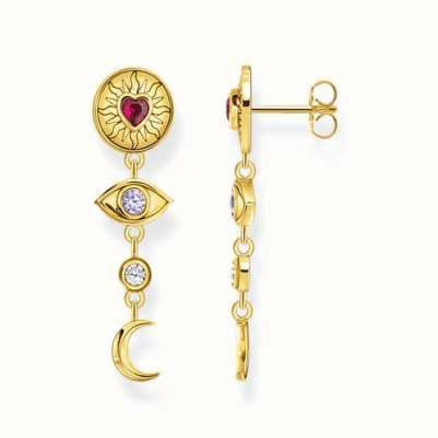 Jewelry Thomas Sabo Jewellery | Thomas Sabo Ladies 3D Symbols And Colourful Stones Yellow Gold Earrings