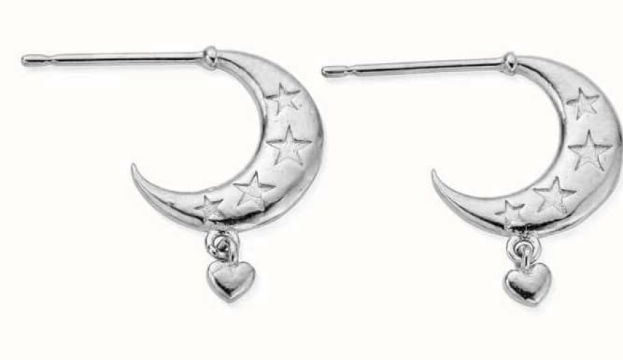 Jewelry ChloBo Jewellery | Chlobo Love By The Moon Sterling Silver Huggie Hoop Earrings