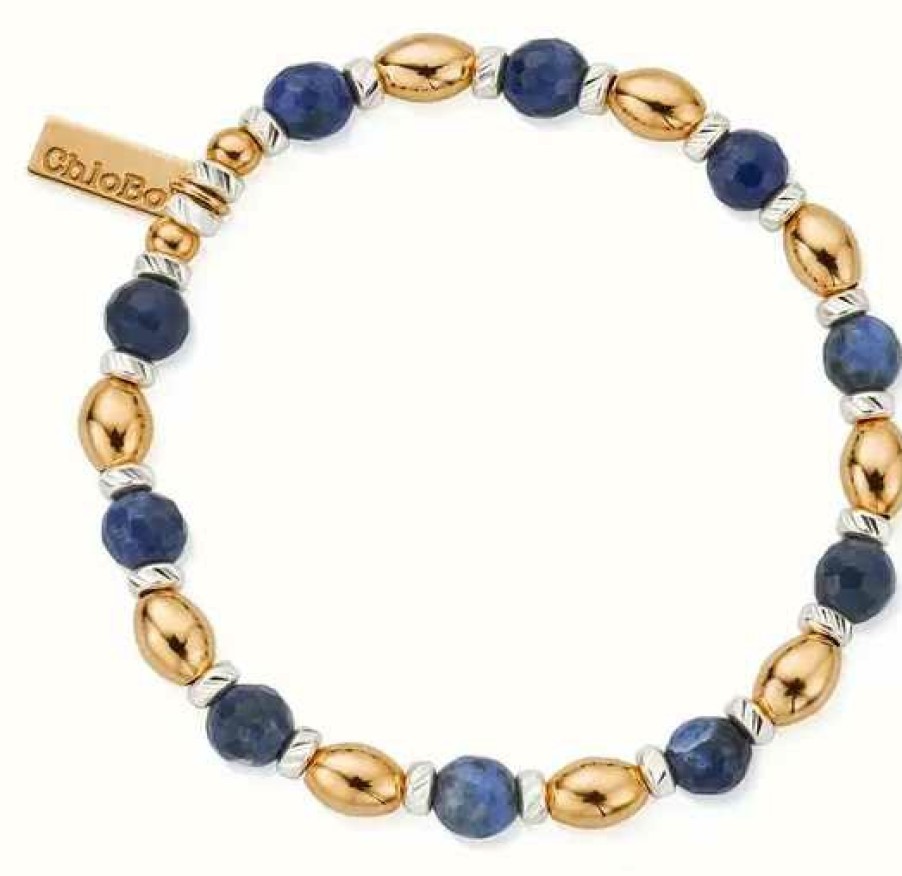 Jewelry ChloBo Jewellery | Chlobo Oval Sodalite Mixed Metal Shiny Bracelet