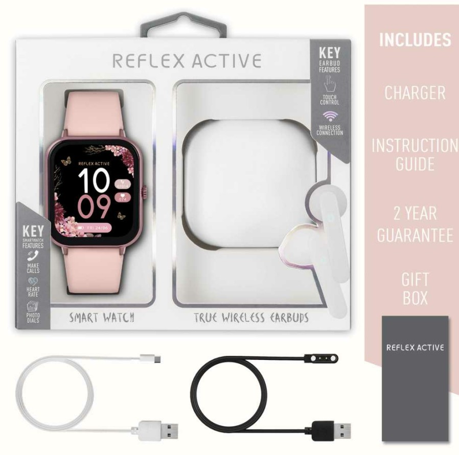 Men'S Reflex Active | Reflex Active Series 17 Multi-Function Smartwatch + Wireless Earbud Set (39Mm) Digital Dial / Pink Silicone