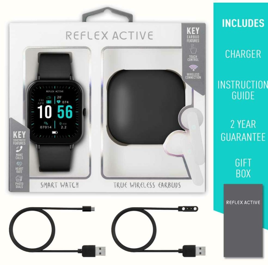 Men'S Reflex Active | Reflex Active Series 17 Multi-Function Smartwatch + Wireless Earbud Set (39Mm) Digital Dial / Black Silicone