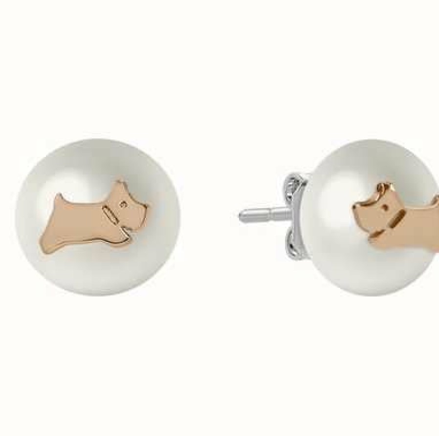 Jewelry Radley Jewellery | Radley Jewellery 18 Ct Rose Gold Plated Pearl Road Jumping Dog Stud Earrings