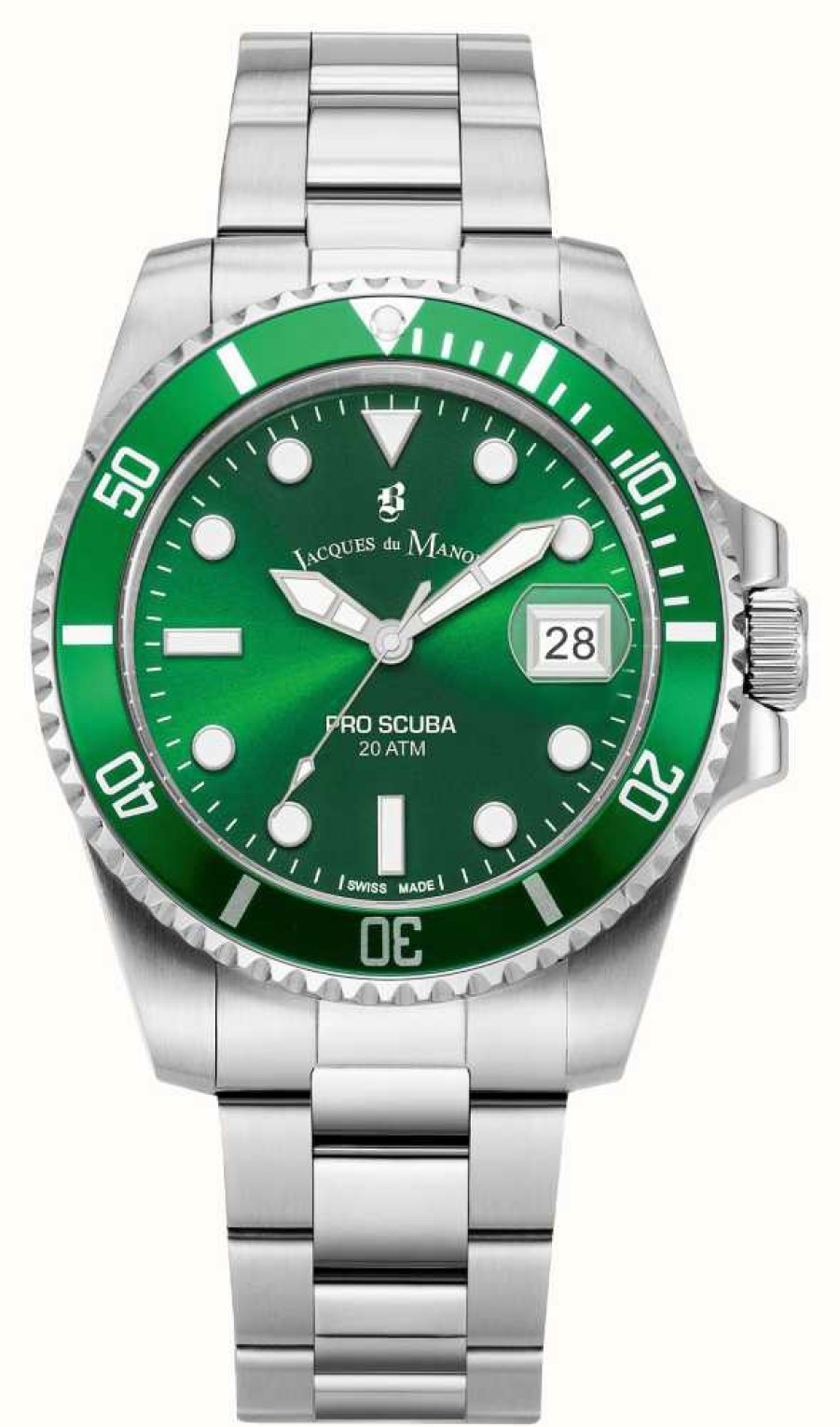 Men'S Jacques Du Manoir | Jacques Du Manoir Pro Scuba (40.5Mm) Green Dial / Stainless Steel Bracelet