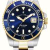 Men'S Jacques Du Manoir | Jacques Du Manoir Pro Scuba (40Mm) Blue Dial / Two-Tone Stainless Steel Bracelet