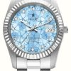 Women'S Jacques Du Manoir | Jacques Du Manoir Inspiration Flower (34Mm) Blue Dial / Stainless Steel Bracelet