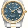 Women'S Jacques Du Manoir | Jacques Du Manoir Inspiration Flower (34Mm) Blue Dial / Two-Tone Stainless Steel Bracelet