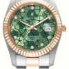 Women'S Jacques Du Manoir | Jacques Du Manoir Inspiration Flower (34Mm) Green Dial / Two-Tone Stainless Steel Bracelet