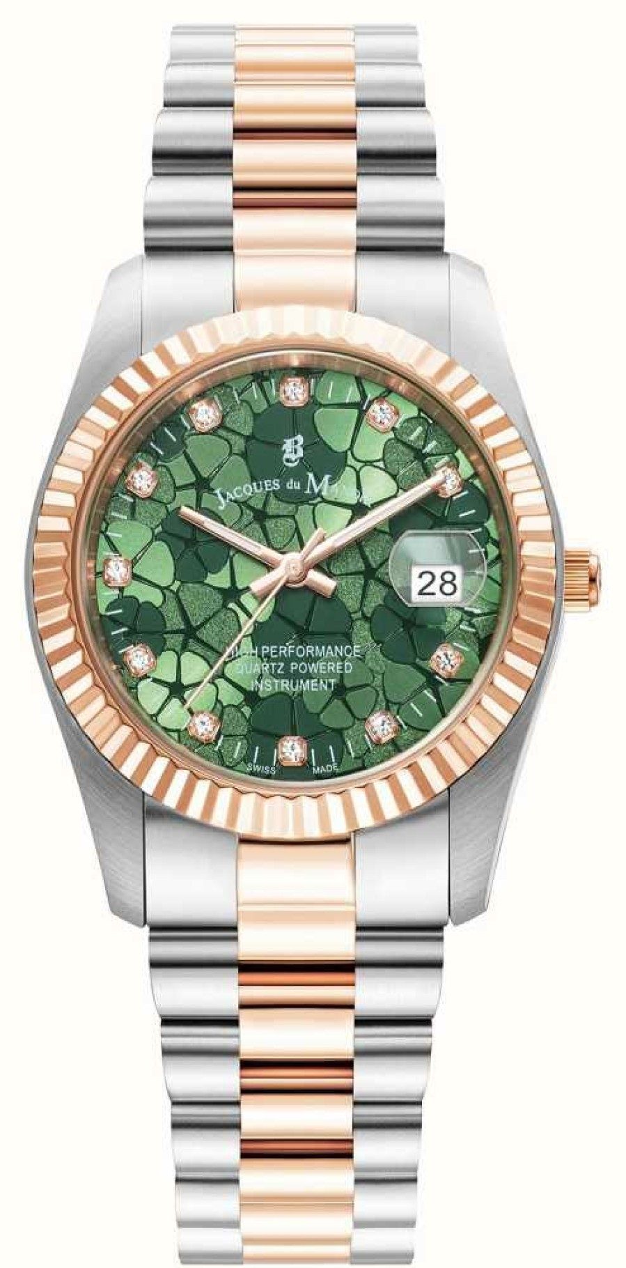 Women'S Jacques Du Manoir | Jacques Du Manoir Inspiration Flower (34Mm) Green Dial / Two-Tone Stainless Steel Bracelet