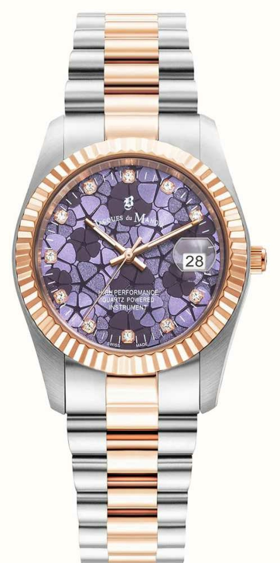 Women'S Jacques Du Manoir | Jacques Du Manoir Inspiration Flower (34Mm) Purple Dial / Two-Tone Stainless Steel Bracelet