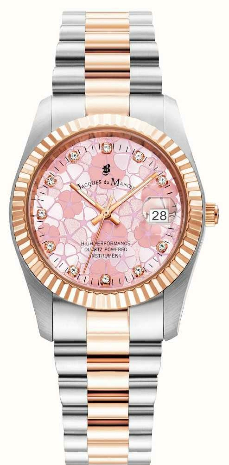 Women'S Jacques Du Manoir | Jacques Du Manoir Inspiration Flower (34Mm) Pink Dial / Two-Tone Stainless Steel Bracelet