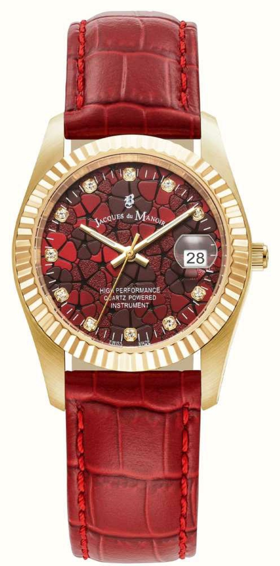 Women'S Jacques Du Manoir | Jacques Du Manoir Inspiration Flower (34Mm) Red Dial / Red Leather Strap